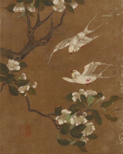 On adet kuş ve çiçek resmi (ipek üzerine renkli) by Ming Dynasty Chinese School