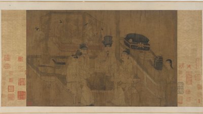 Çift Ekran: İmparator Li Jing, Kardeşlerinin Weiqi Oynadığını İzliyor (ipek üzerine mürekkep ve renk) by Ming Dynasty Chinese School