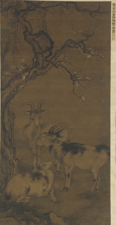 Çiçekli bir erik ağacının altında üç keçi, 16-17. yüzyıl by Ming Dynasty Chinese School