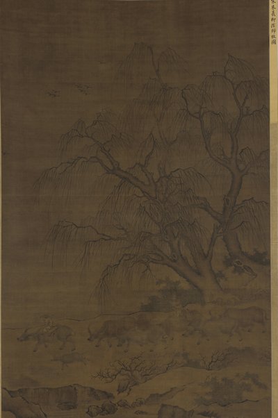 Mandalar ve söğüt ağaçlarının altında hizmetçiler by Ming Dynasty Chinese School