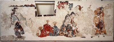 Minos uygarlığı: ibadet eden kadınlar. Akrotiri (Thera), Santorini