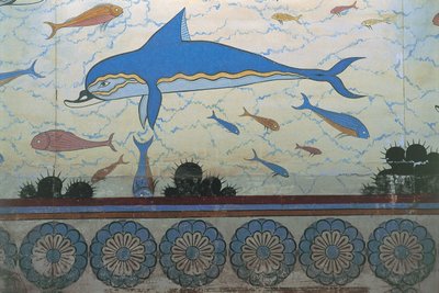Bir saraydaki duvar resminin yakın çekimi, Minos Sarayı, Knossos, Girit, Yunanistan by Minoan
