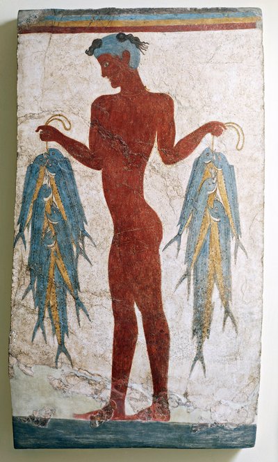 Yunan uygarlığı, balıkçıyı tasvir eden fresk, Akrotiri, Thera, Santorini, Yunanistan (fresk) by Minoan