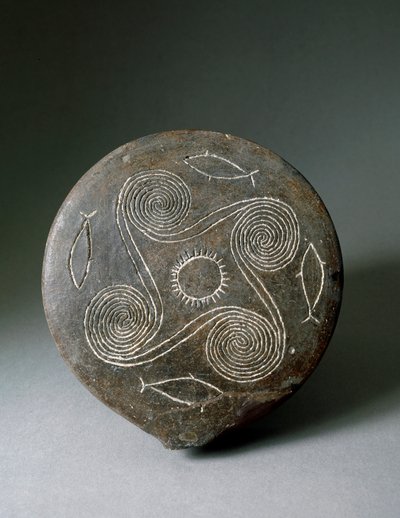 Minos sanatı: pişmiş topraktan Naxos'un dairesel diski. Minos uygarlığı. 2400-2000 M.Ö. Atina, Ulusal Arkeoloji Müzesi by Minoan