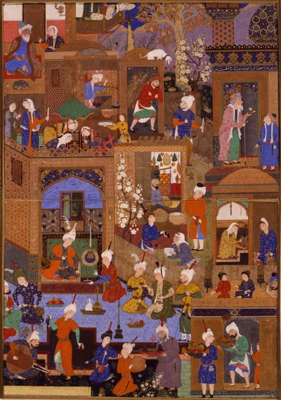 Bir Şehirde Gece, muhtemelen resimli bir el yazmasından bir yaprak, c.1540 by Mir SayyidAli