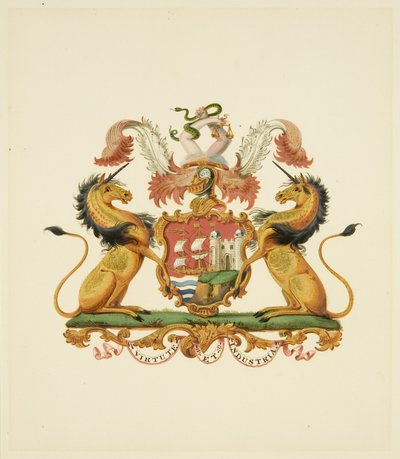 Arms of the City of Bristol, c.1830 (kalem ve suluboya kağıdı) by Miss (attr.to) Braikenridge