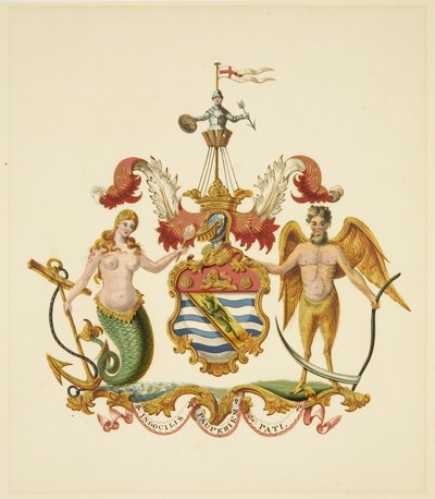 Arms of the Society of Merchant Venturers, c.1830 (kağıt üzerine kurşun kalem ve suluboya) by Miss (attr.to) Braikenridge