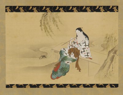 Manzara: bir bankta oturan bir yujo, 18. yüzyıl. by Miyagawa Chōshun