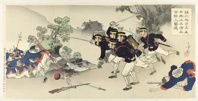 Chinchon bölgesinde, beş askeri mühendis yüzden fazla Çinli askeri sınır dışı etti Chinsen chihô ni gomei no Nihon kôhei Shinhei hyakuyonin kitai by Mizuno Toshikata