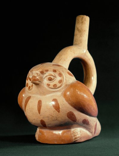 Kolomb öncesi sanat, Mochica kültürü (Çirkin): baykuş şeklinde pişmiş toprak vazo. 100 BC-800 AD. Lima, Ulusal Antropoloji ve Arkeoloji Müzesi, Peru by Moche Moche