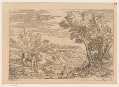 Atlı bir nehri geçen adamla manzara Titian'dan sonra manzaralar (dizi başlığı) by Moise Jean Baptiste Fouard
