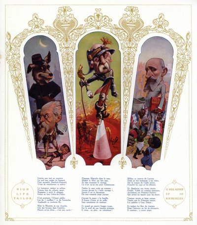 karikatürler; Louis Lepine, Paris Valisi; Georges Clemenceau, Fransız politikacı ve Başbakan; Raphael Millies-Lacroix, Fransız politikacı ve Koloniler Bakanı (renkli taş) by Moloch