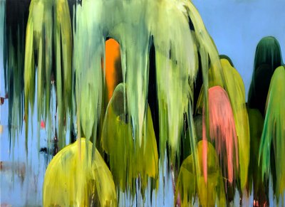 Ağlayan Söğüt, 2019 (tuval üzerine akrilik ve sprey boya) by Monica Perez Vega