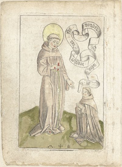 Diz çökmüş Fransisken ile Aziz Francis by Monogrammist MB (Nederlanden)
