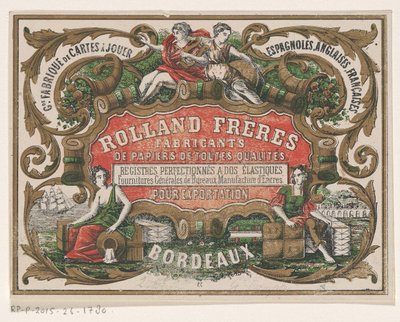 Bordeaux'da kağıt üreticisi Rolland Frères'in kartviziti by Monogrammist PC (lithograaf)