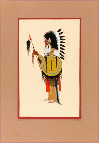 Kalkanlı Tüy Başlıklı Cheyenne Savaşçısı, ca. 1915-1937. by Monroe Tsatoke