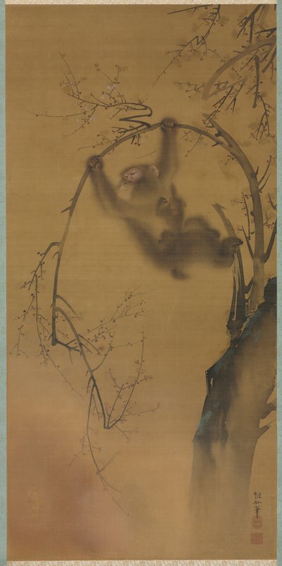 Kiraz Ağacındaki Maymunlar, Kaya Çıkıntısındaki Maymunlar, 1615-1868. by Mori Sosen