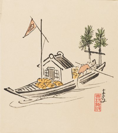 Tahta baskı - Takarabune sıçan tarafından direğe, 19. yüzyılın sonlarında by Morikawa Sobun