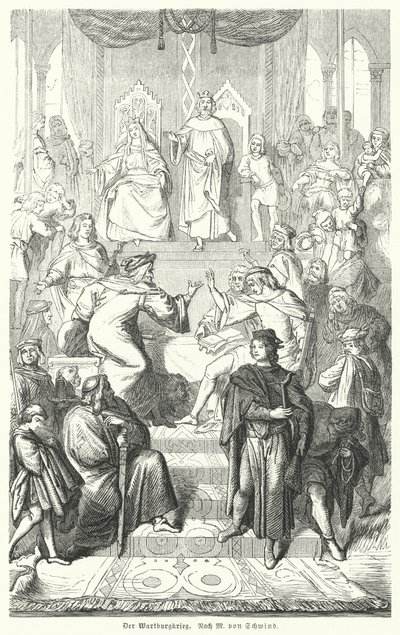 Sangerkrieg, 1207'de Thüringen'deki Wartburg kalesinde ozanlar arasında bir yarışma (gravür) by Moritz Ludwig von (after) Schwind