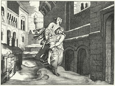 Einhard ve Emma (gravür) by Moritz Ludwig von Schwind