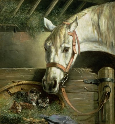 At ve yavru kedi, 1890 by Moritz Muller