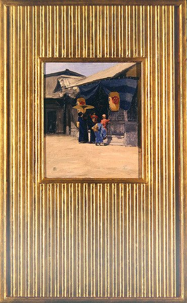 Yeni doğmuş bir bebeğin vesayet tapınağına ilk ziyareti by Mortimer Ludington Menpes