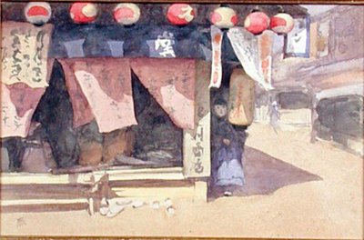 Bir Çayevinin Dışında, Japonya, c.1887-88 (kartta suluboya) by Mortimer Ludington Menpes