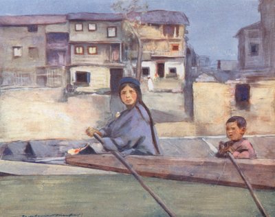 Dünya Çocukları: Kaşmir, Jhelum Nehri Üzerinde (renkli taş baskı) by Mortimer Ludington Menpes