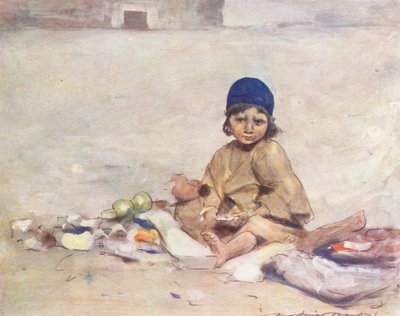 Dünya Çocukları: Kaşmir, Hareketsiz Oturuyor (renkli taş baskı) by Mortimer Ludington Menpes