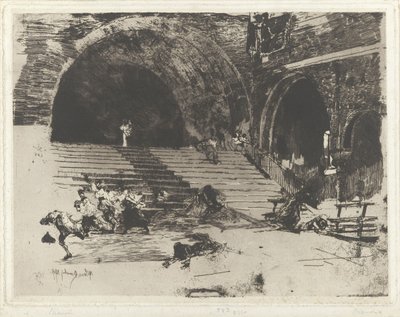 Merdiven boşluğunda kaçan insanlar by Mosè di Giosuè Bianchi