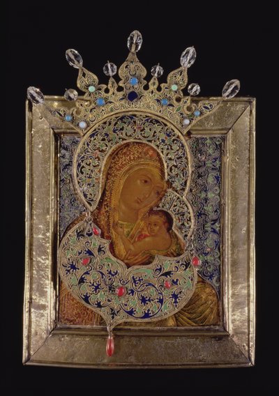 Tüm Yüceltilmiş Bakire Simgesi (panelde gümüş yaldız ve tempera) by Moscow School