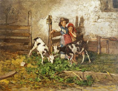 Ahırda Çocuklar ve Keçiler, by Mose Bianchi