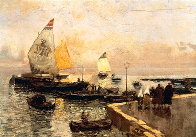 Chioggia'daki Kömürlü Tekneler, Mose Bianchi (1840-1904). by Mose Bianchi