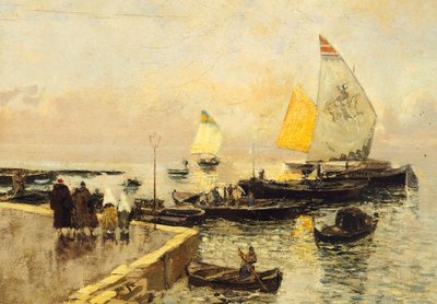 Chioggia'daki Kömürlü Tekneler, Mose Bianchi (1840-1904). by Mose Bianchi