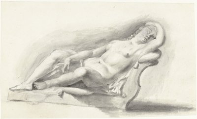 Koltuk minderinde yatan çıplak bir kadının görüntüsü by Moses Ter Borch