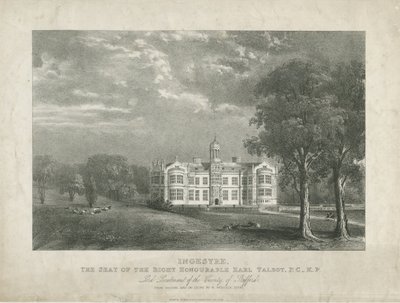 Ingestre Hall: litografi, nd [c 1840] by Moses Webster
