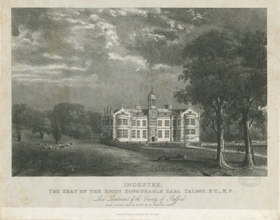Ingestre Hall: litografi, nd [c 1840] by Moses Webster