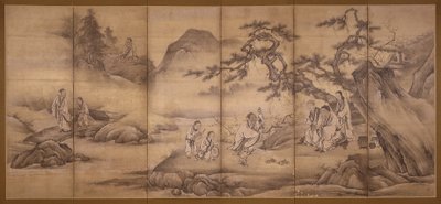 24 Paragons Of Filial Piety'den Sahneler (kağıt üzerine mürekkep ve altın pigmenti) by Motonobu Kano