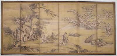24 Paragons Of Filial Piety'den Sahneler (kağıt üzerine mürekkep ve altın pigmenti) by Motonobu Kano