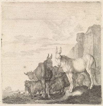 Bir duvarın yanında eşekler Dört ayaklı hayvanlar (dizi adı) by Moyses van Wtenbrouck