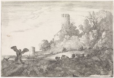 Yakup melekle güreşir Arcadian manzaraları (dizi başlığı) by Moyses van Wtenbrouck
