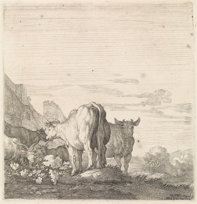 Evleri olan bir manzarada inekler ve keçiler Dört ayaklı hayvanlar (dizi adı) by Moyses van Wtenbrouck
