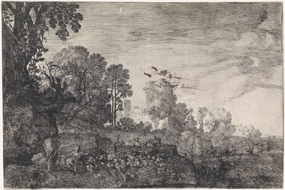 Bir köprüde bir sürü ile manzara Arcadian manzaraları (dizi başlığı) by Moyses van Wtenbrouck