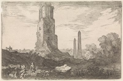 İki dikilitaş ve 'Torre delle Militia' Arcadian manzaraları ile manzara (dizi başlığı) by Moyses van Wtenbrouck