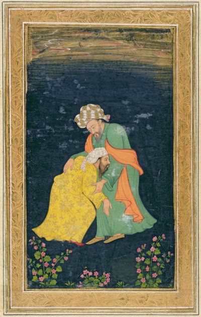 Küçük Clive Albümünden (kağıt üzerinde wc) onu duasından kaldıran İran elbiseli bir adama eğilen bir Molla by Mughal School