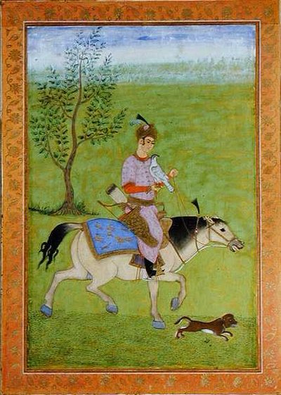 Büyük Clive Albümünden (kağıt üzerine suluboya) at sırtında gezen bir prens by Mughal School
