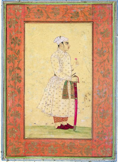 Büyük Clive Albümünden Babür mahkemesinin genç bir asilzadesi (kağıt üzerinde wc ile renkli çizim) by Mughal School