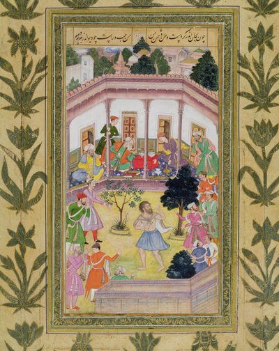Küçük Clive Albümünden bir sosyal toplantıda bir deli tarafından rahatsız edilme (kağıt üzerinde opak wc) by Mughal School