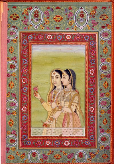 Hint sanatı: iki kadını temsil eden minyatür. 17. yüzyıl (Moghole dönemi) Paris, B.N. by Mughal School