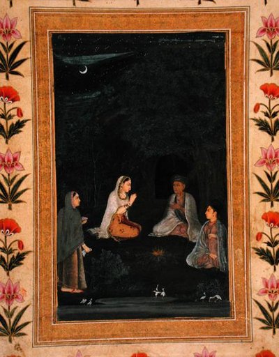 Küçük Clive Albümünden geceleri bir aşram ziyaret eden bayan by Mughal School